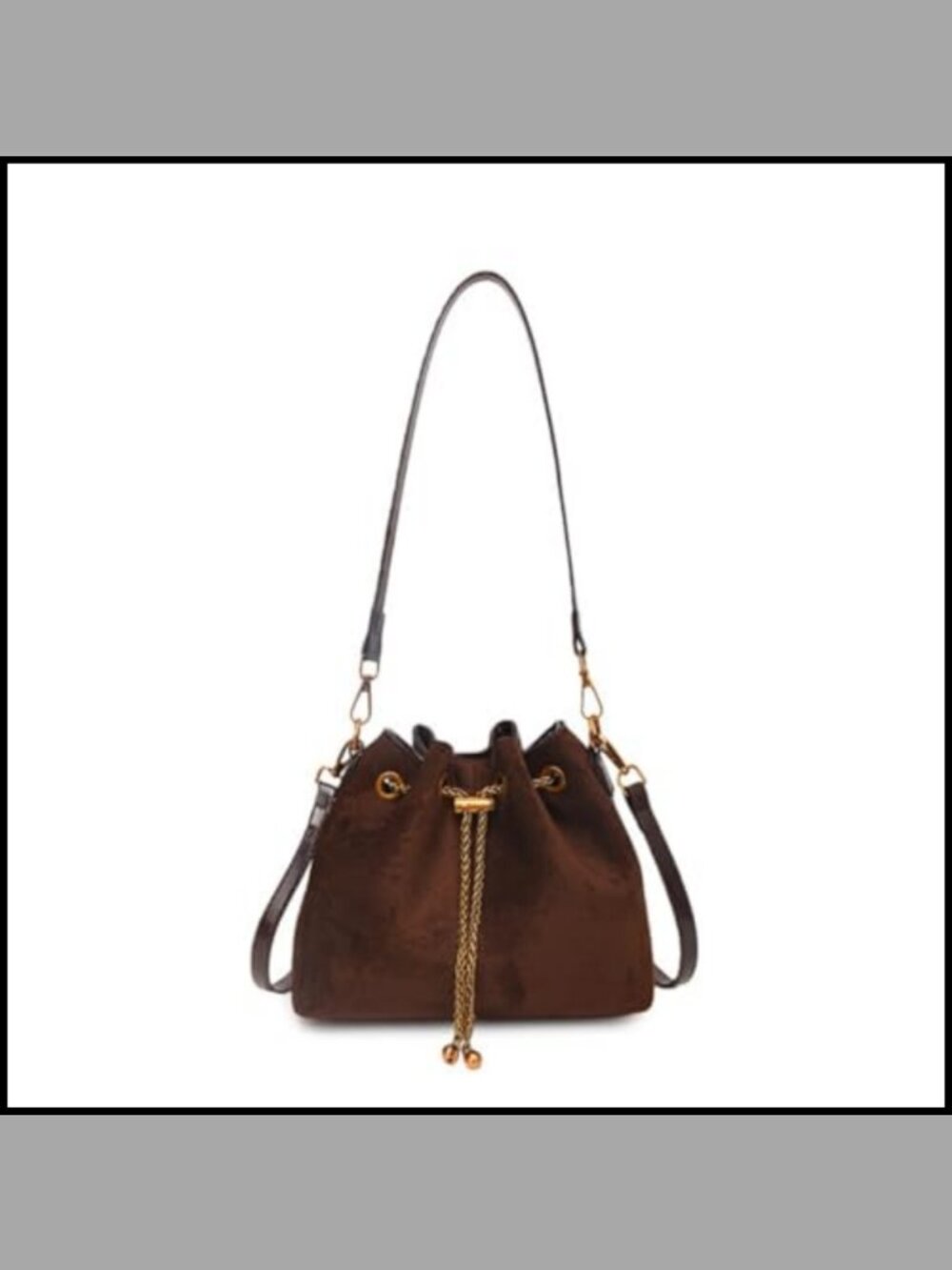 Faux Suede Bucket Bag Drawstring Chain Crossbody Shoulder Purse Women